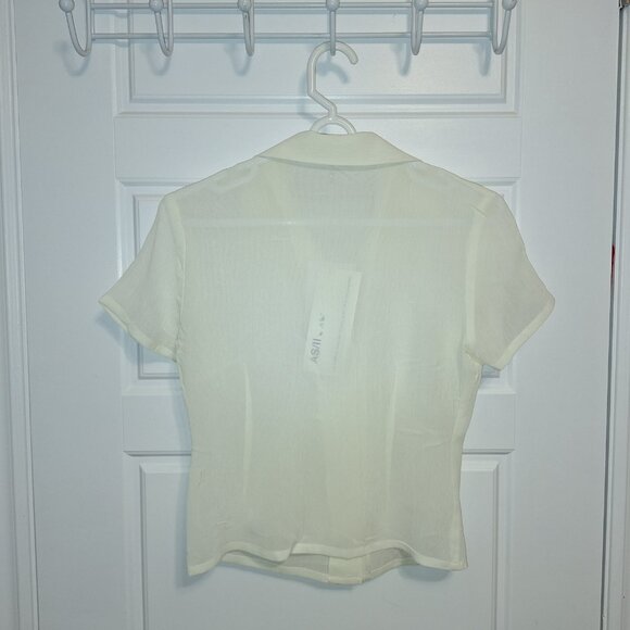 Cream colour short sleeve sheer blouse size small - Picture 10 of 12